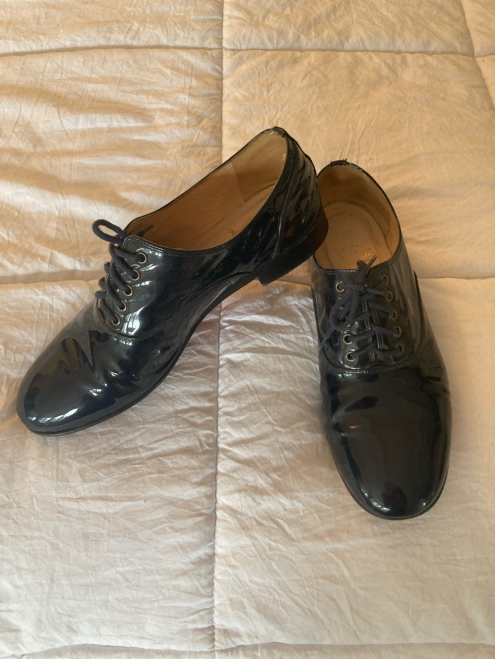 Christian Louboutin Navy Blue Patent Leather Oxford Flats